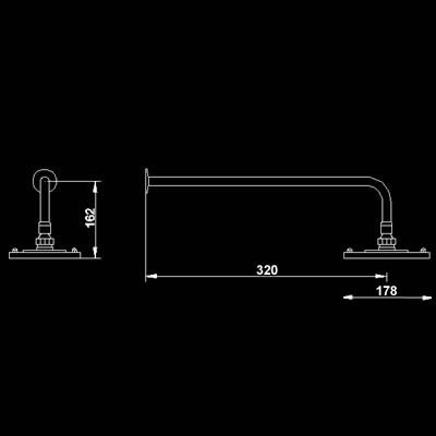 Square sheer fixed shower head and arm. technical image