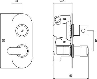 3/4" Twin Thermostatic Shower Valve With Diverter. technical image
