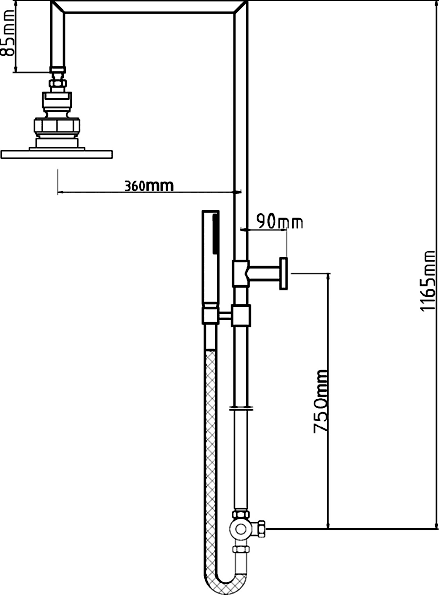 Thermostatic Bar Shower Valve & Tiamo Riser Set. technical image