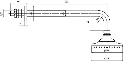 Traditional 8" fixed shower head and arm technical image
