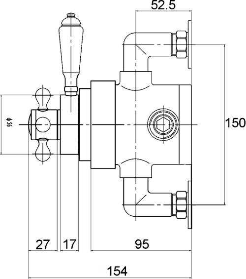 Traditional Dual Exposed Thermostatic Shower Valve. technical image