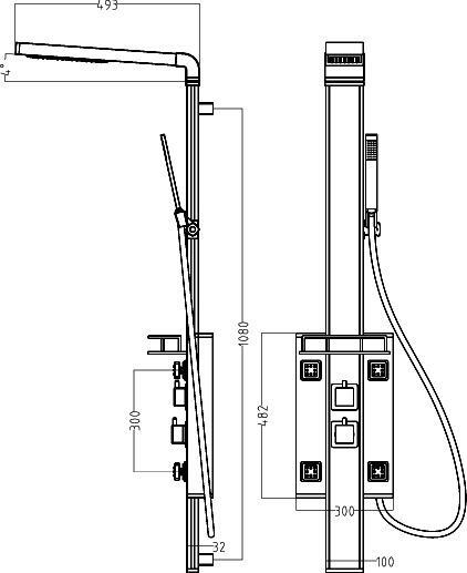 Panel 3 Thermostatic Shower Panel. technical image