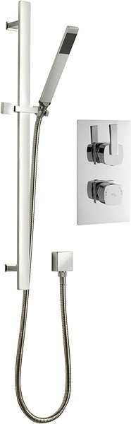 Twin Thermostatic Shower Valve, Slide Rail & Handset. technical image