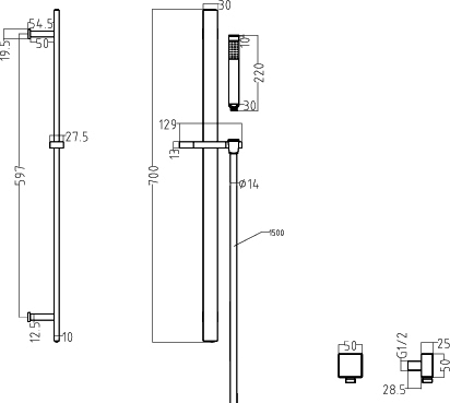 Twin Thermostatic Shower Valve, Slide Rail & Handset. technical image