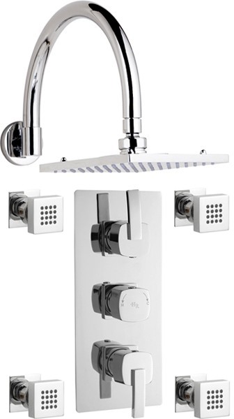 Triple Thermostatic Shower Valve, Head & Jets. technical image
