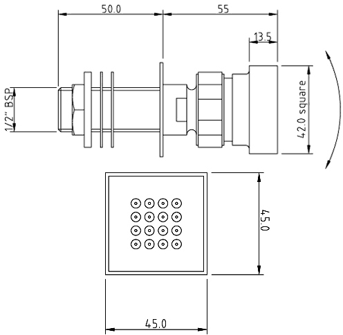 Triple Thermostatic Shower Valve, Head & Jets. technical image