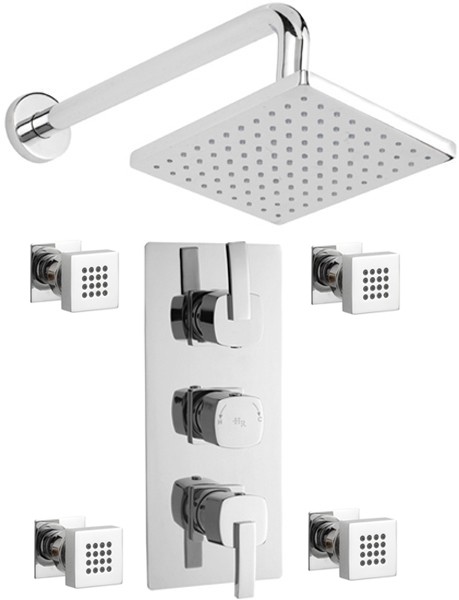 Triple Thermostatic Shower Valve, Head & Jets. technical image