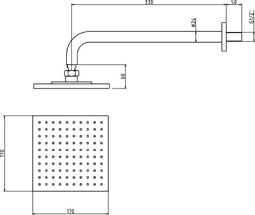 Triple Thermostatic Shower Valve, Head & Jets. technical image