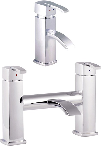 Basin Mixer & Bath Filler Tap Set (Chrome). technical image