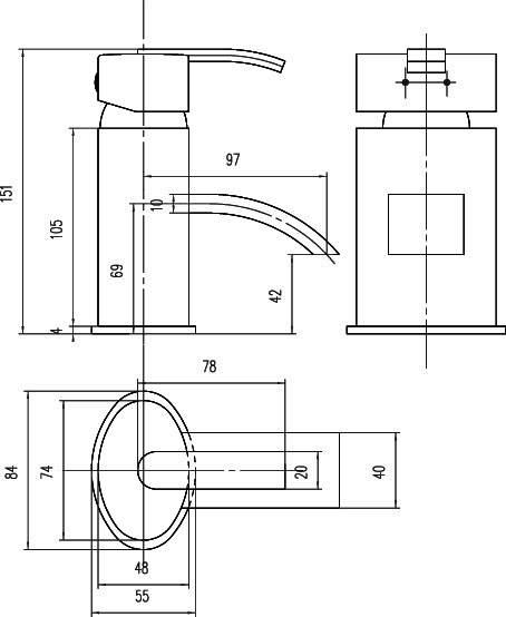 Mono Basin Mixer Tap With Pop Up Waste (Chrome). technical image