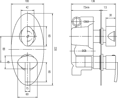 Twin Concealed Thermostatic Shower Valve With Diverter. technical image