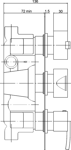 Triple Concealed Thermostatic Shower Valve. technical image