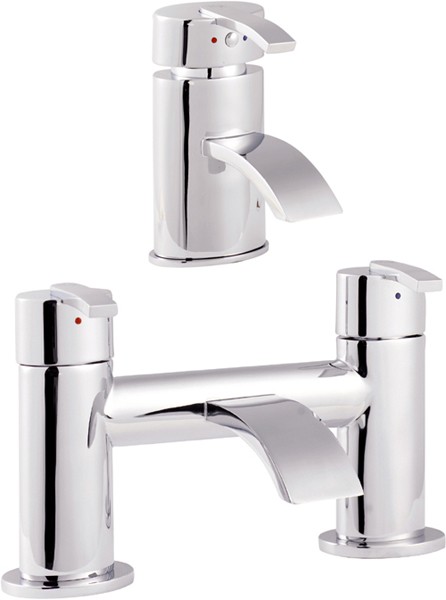 Basin Mixer & Bath Filler Tap Set (Chrome). technical image