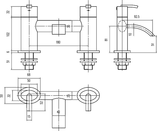 Basin Mixer & Bath Filler Tap Set (Chrome). technical image
