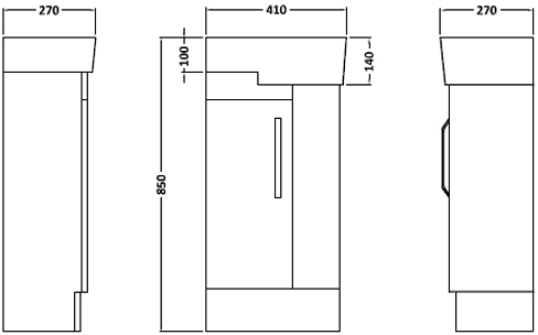 Cloakroom Vanity Unit (Right Handed, White). 410x850x270mm. technical image