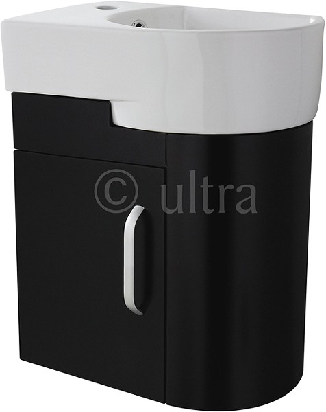 Wall Hung Cloakroom Vanity Unit (Right Hand, Black). 410x500mm. technical image