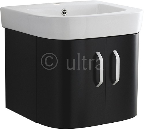 Wall Hung Vanity Unit With Ceramic Basin (Black). 500x450mm. technical image