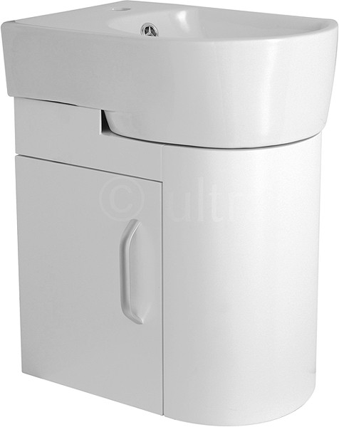 Wall Hung Cloakroom Vanity Unit (Right Hand, White). 410x500mm. technical image