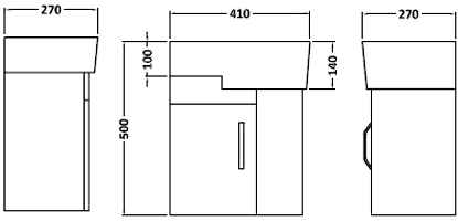 Wall Hung Cloakroom Vanity Unit (Right Hand, White). 410x500mm. technical image