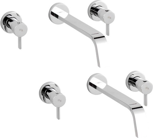 Wall Mounted Basin Mixer & Bath Filler Tap Set (Chrome). technical image