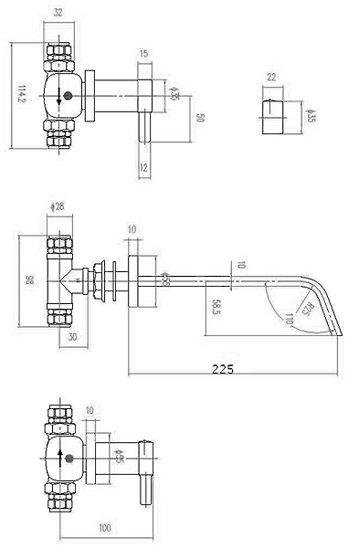 Wall Mounted Basin Mixer & Bath Filler Tap Set (Chrome). technical image