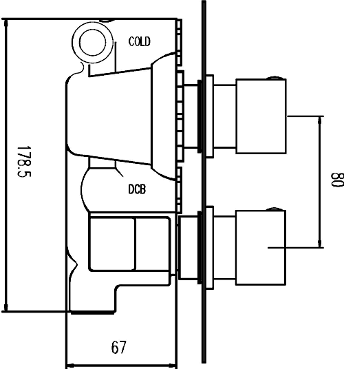 Twin Concealed Thermostatic Shower Valve (Chrome). technical image