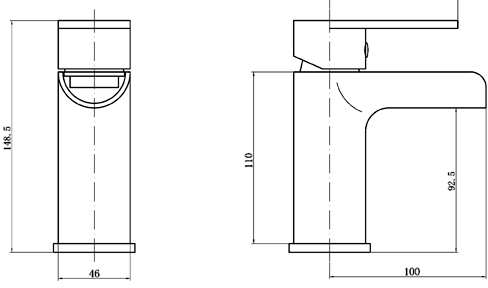 Waterfall Basin Tap (Chrome). technical image