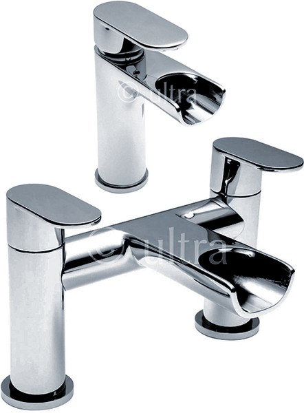 Waterfall Basin & Bath Filler Tap Set (Chrome). technical image