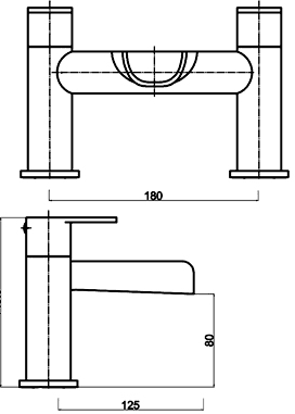 Waterfall Basin & Bath Filler Tap Set (Chrome). technical image