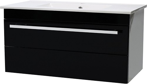 Wall Hung Vanity Unit With Drawer & Basin (Black). 800x450mm. technical image