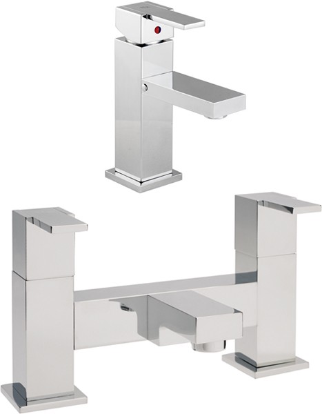 Basin Mixer & Bath Filler Tap Set (Chrome). technical image