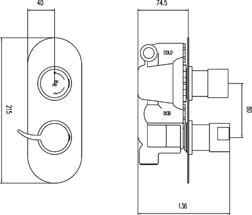 Twin Thermostatic Shower Valve & Rigid Riser Set. technical image