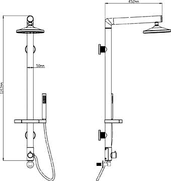 Twin Thermostatic Shower Valve & Rigid Riser Set. technical image