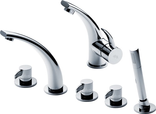 Basin & 5 Tap Hole Bath Shower Mixer Tap With Shower Kit. technical image