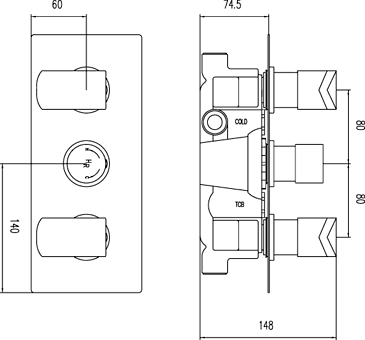 Twin Concealed Thermostatic Shower Valve (Black). technical image