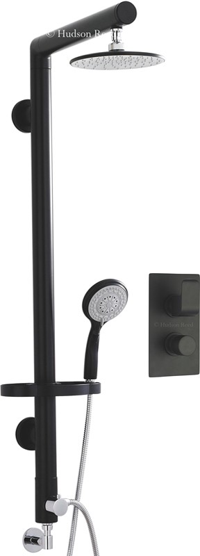 Twin Thermostatic Shower Valve & Rigid Riser Set (Black). technical image