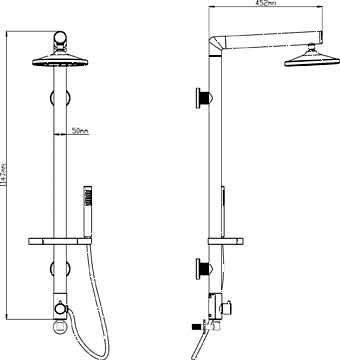 Twin Thermostatic Shower Valve & Rigid Riser Set (Black). technical image
