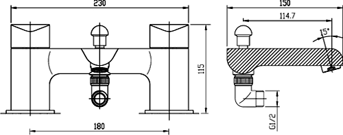 Basin & Bath Shower Mixer Tap Set (Chrome). technical image