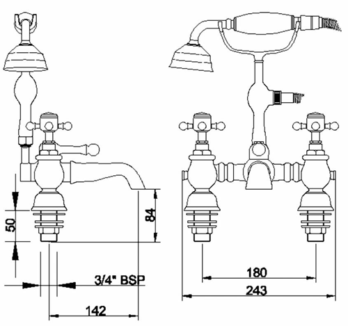 Bath Shower Mixer with Shower Kit technical image