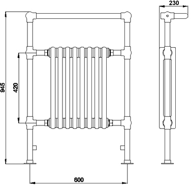Marquis heated towel rail (chrome). 640x945mm. 3520 BTU technical image