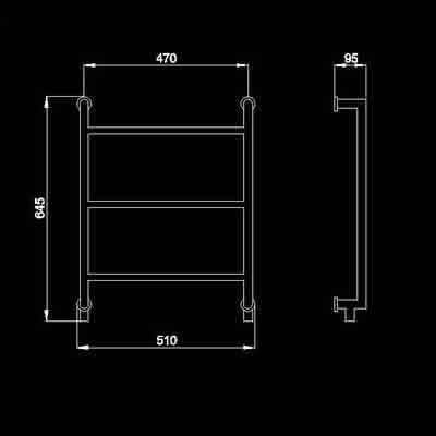 101 heated towel rail (chrome). 505x630mm. 505 BTU technical image