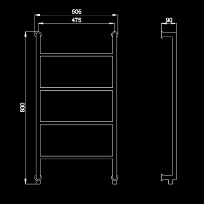 102 heated towel rail (chrome). 505x930mm. 710 BTU technical image