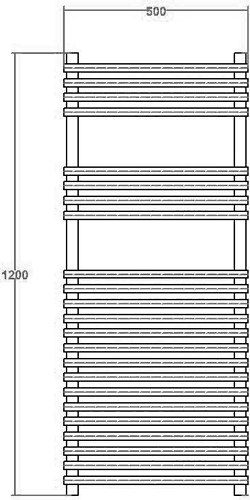 502 heated towel rail (chrome). 500x1200mm. 1850 BTU. technical image