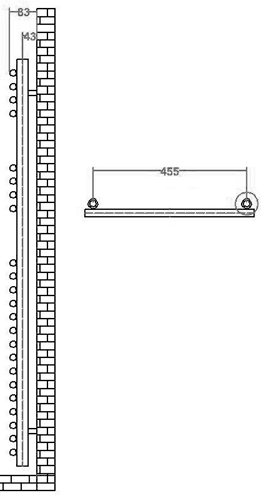502 heated towel rail (chrome). 500x1200mm. 1850 BTU. technical image
