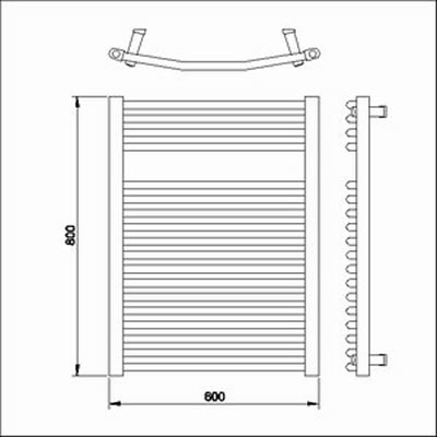 Curved heated towel rail (chrome). 600x760mm. 1680 BTU. technical image