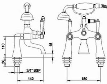 Additional image for Basin & Bath Shower Mixer Tap Set With Lever Heads.