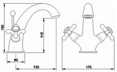Basin & Bath Shower Mixer Tap Set With Cross Heads. technical image