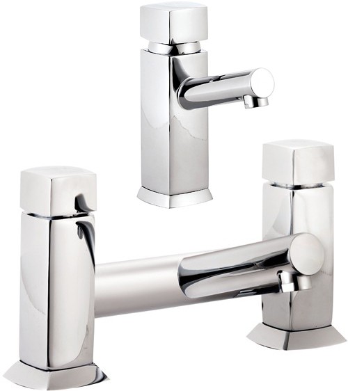 Basin Mixer & Bath Filler Tap Set (Chrome). technical image