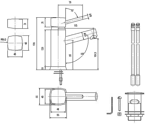 Basin Mixer & Bath Filler Tap Set (Chrome). technical image
