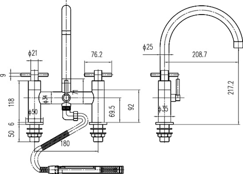 Bath Shower Mixer With Shower Kit And Wall Bracket. technical image